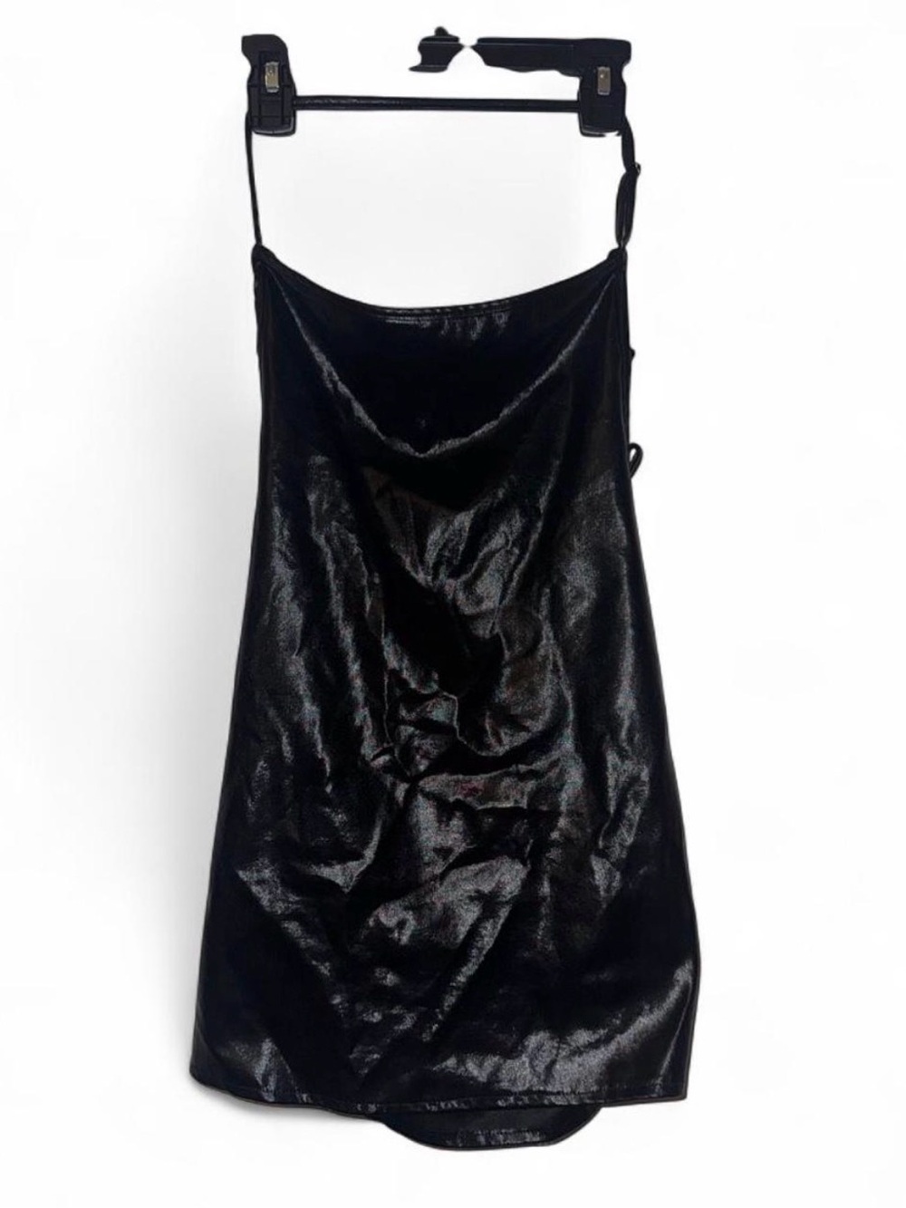 SHEIN Backless, Black Shiny Mini Slip Dress